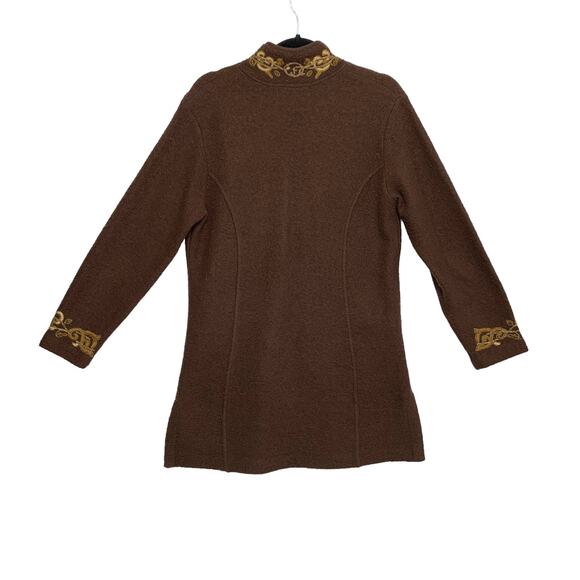 Coldwater Creek Wool Embroidered Brown Long Full Zip Coat Women's Sz M Brown - Picture 2 of 7